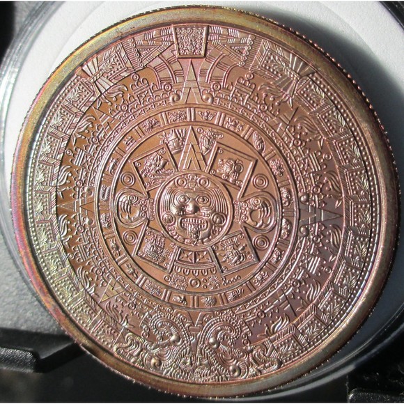 AZTEC CALENDER Rainbow Toned 1 Ounce Copper Round, STUNNING!!! - Picture 4 of 4